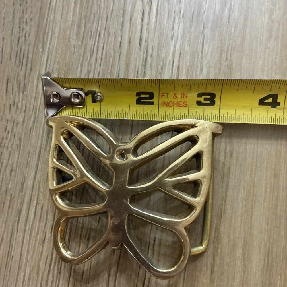Belt Buckle Butterfly Shaped Figural Open Cutout Hippy Vibe Solid Brass Boho